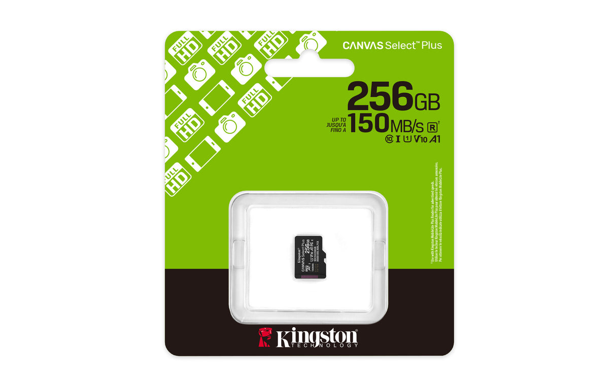 Kingston Technology 256 GB micSDXC Canvas Select Plus Gen3 150R A1, enkelt pakke uden ADP