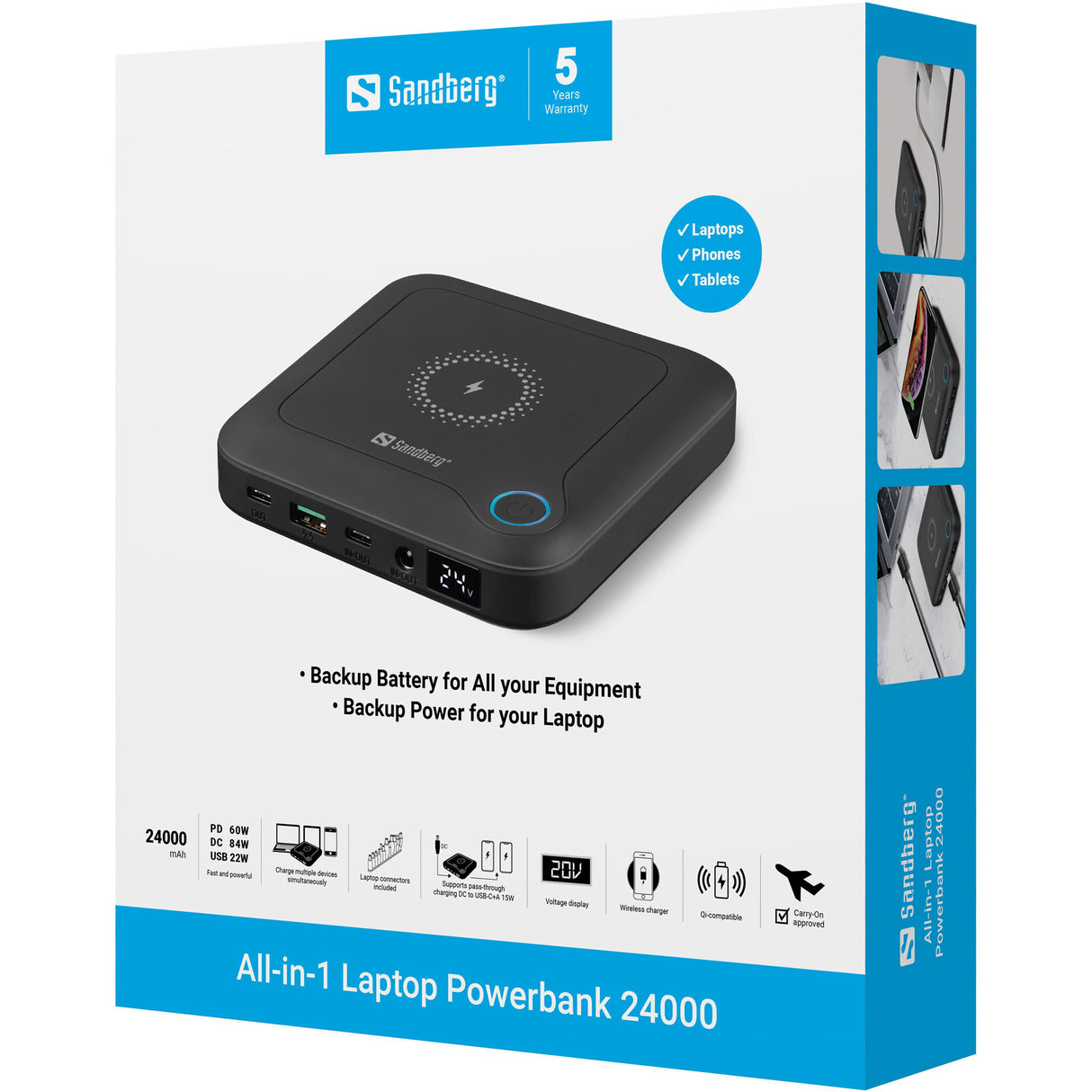 Sandberg 420-57 powerbank 24000 mAh Trådløs opladning Sort