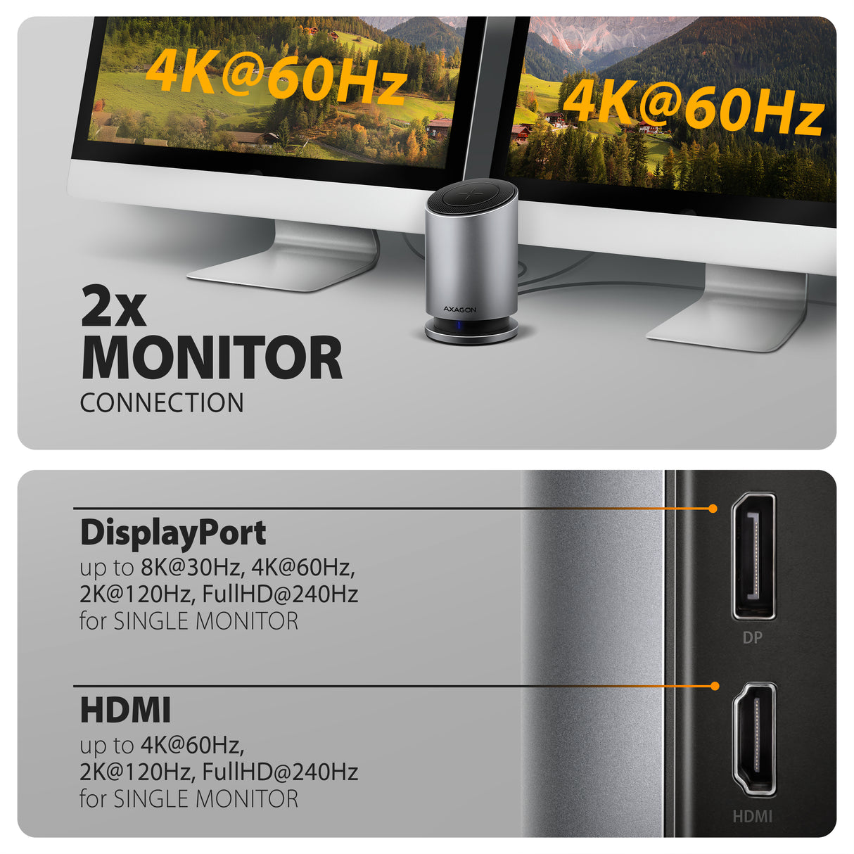 Axagon HMC-WL9 dockingstation Ledningsført USB 3.2 Gen 2 (3.1 Gen 2) Type-C Grå