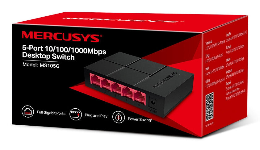 Mercusys MS105G(EU) netværksswitch Ikke administreret Gigabit Ethernet (10/100/1000) Sort