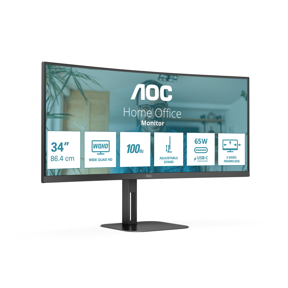 AOC V5 CU34V5C/BK LED display 86,4 cm (34") 3440 x 1440 pixel Wide Quad HD Sort