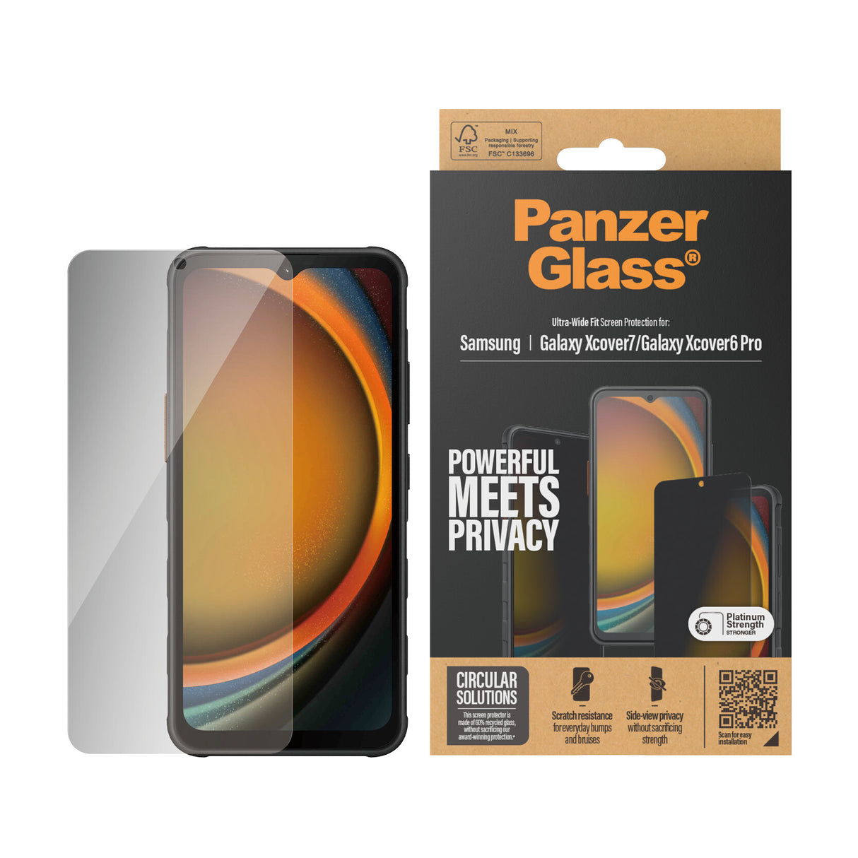 PanzerGlass ® 2-Way Privacy Skærmbeskyttelse Samsung Galaxy Xcover7 Pro | Xcover7 | Xcover6 Pro | Ultra-Wide Fit