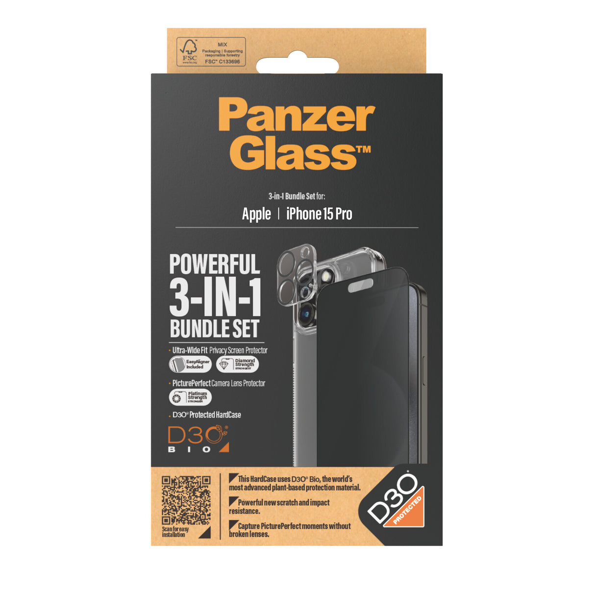 PanzerGlass ® 3-i-1 Privacy Pakke iPhone 15 Pro