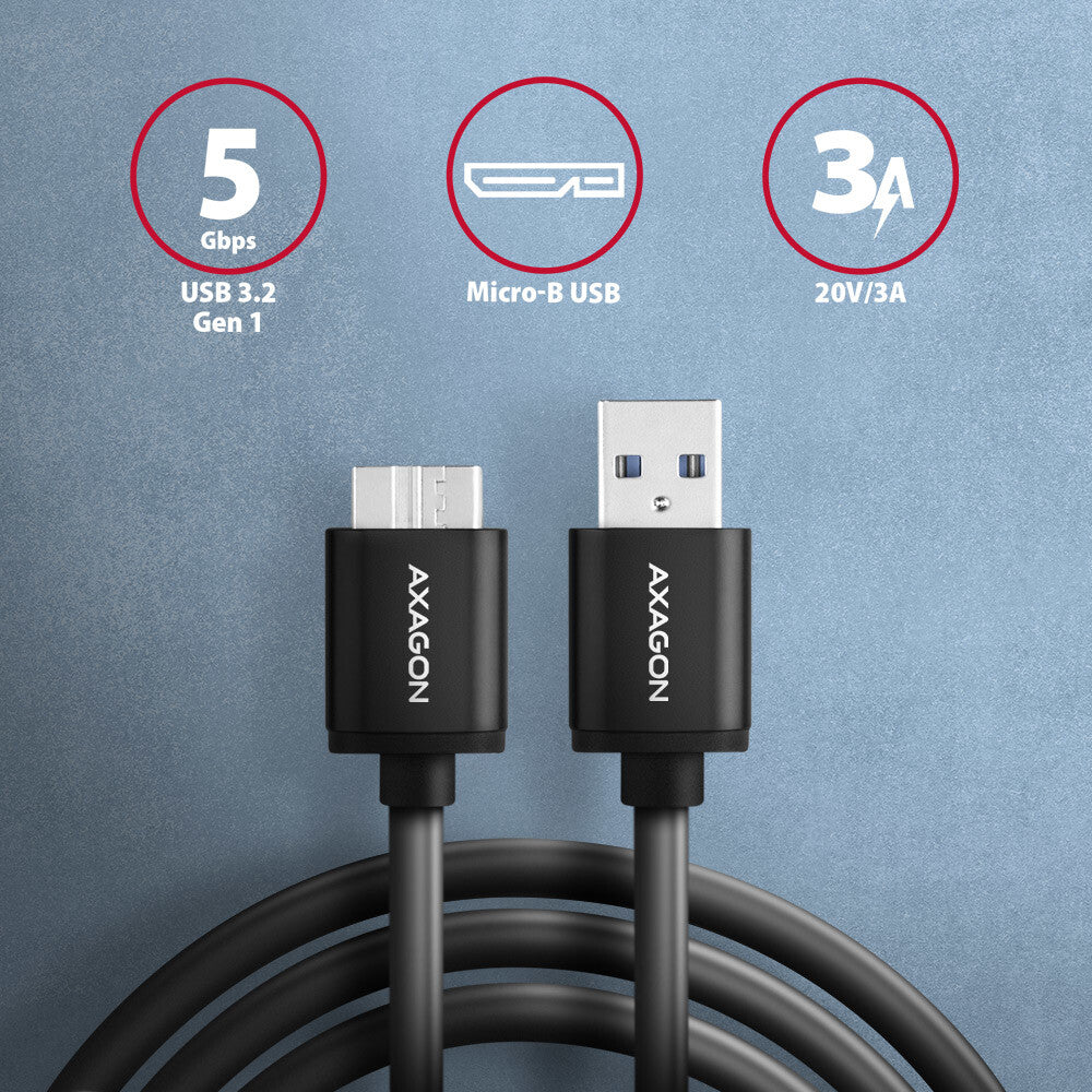 Axagon BUMM3-AM10AB USB-kabel USB 3.2 Gen 1 (3.1 Gen 1) 1 m Micro-USB B USB A 5 Gbit/sek. Sort