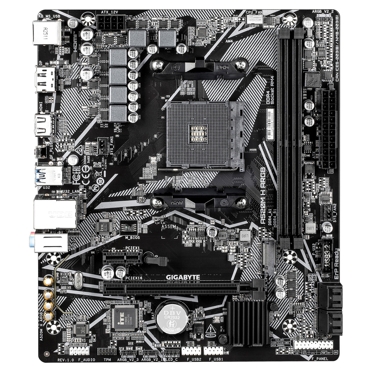 GIGABYTE A520M H ARGB Motherboard - Supports AMD Ryzen 5000 Series CPUs, up to 5100MHz DDR4 (OC), PCIe 3.0 x4 M.2, 1 GbE LAN, USB 3.2 Gen 1
