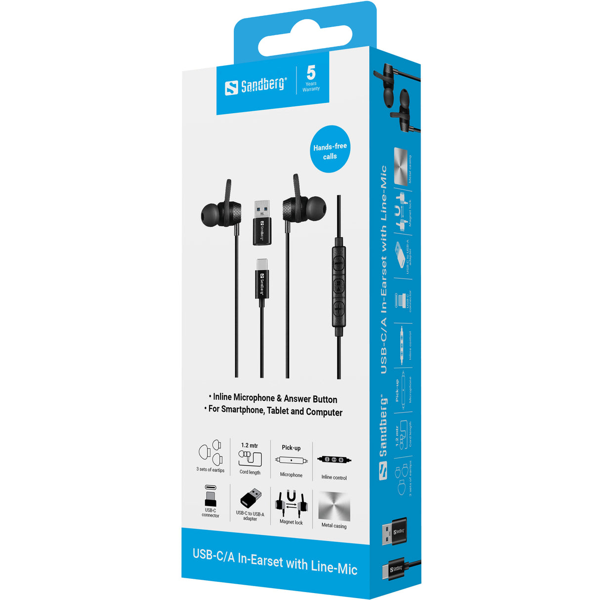 Sandberg USB-C/A In-Earset with Line-Mic