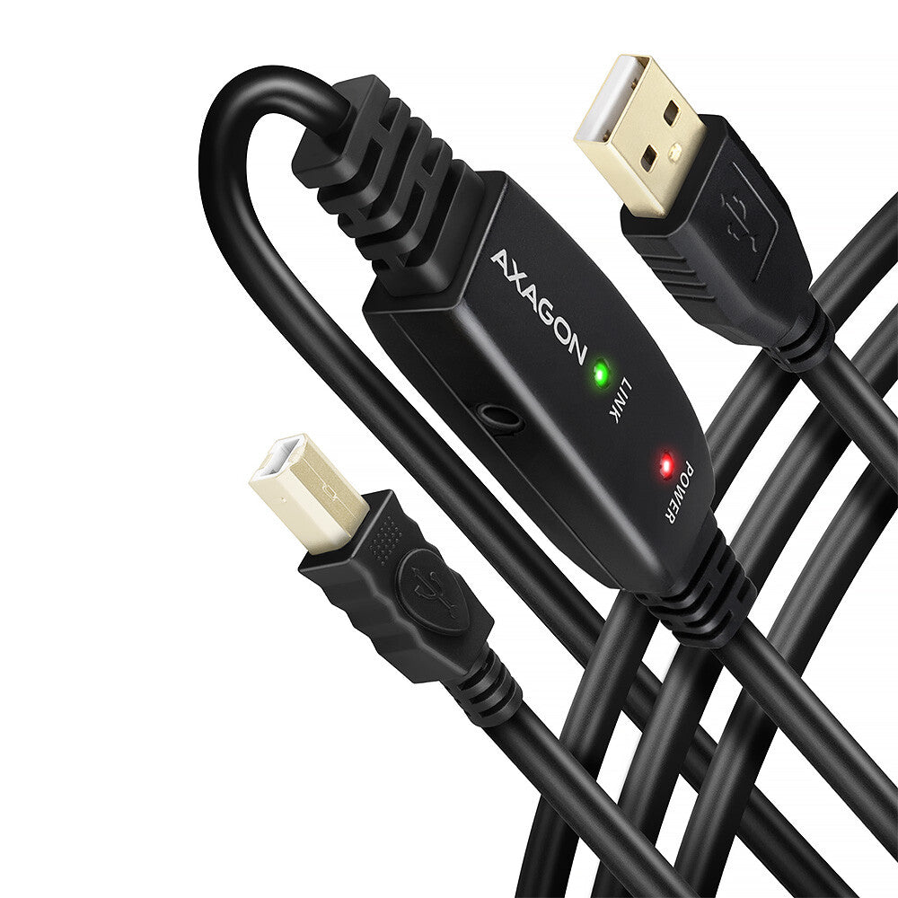 Axagon ADR-210B USB 2.0 A-M -> B-M active connecting/repeater cable 10m - Kabel - Digital/Daten USB-kabel USB A USB B 0,48 Gbit/sek. Sort