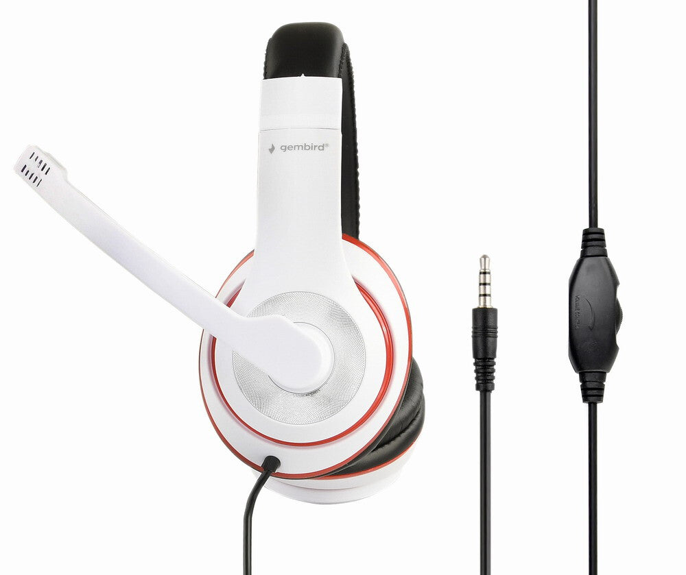 Gembird MHS-03-WTRDBK hovedtelefoner/headset Ledningsført Spil Sort, Rød, Hvid