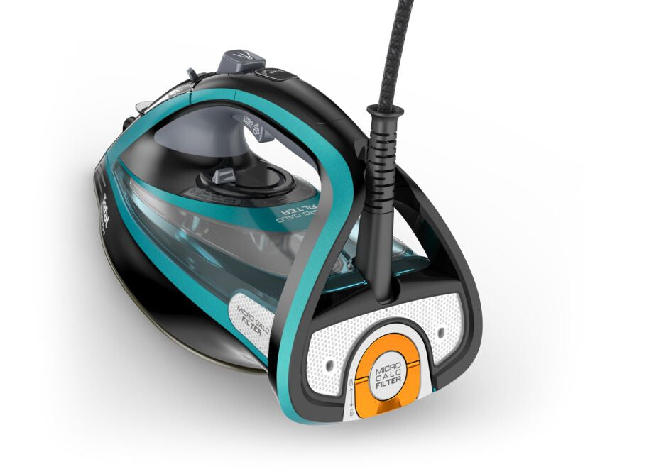 Tefal Ultimate Pure FV9844 Tør & dampstrygejern Durilium autoclean strygesål 3200 W Sort, Blå