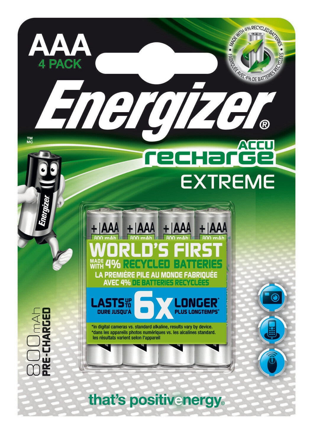 Energizer Accu Recharge Extreme 800 AAA BP4 Genopladeligt batteri Nikkel-Metalhydrid (NiMH)