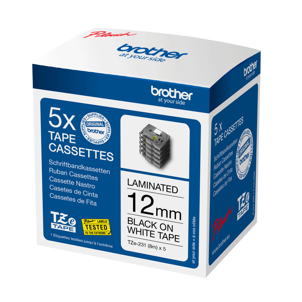 Brother TZE-231M5 etiketbånd Sort på hvid