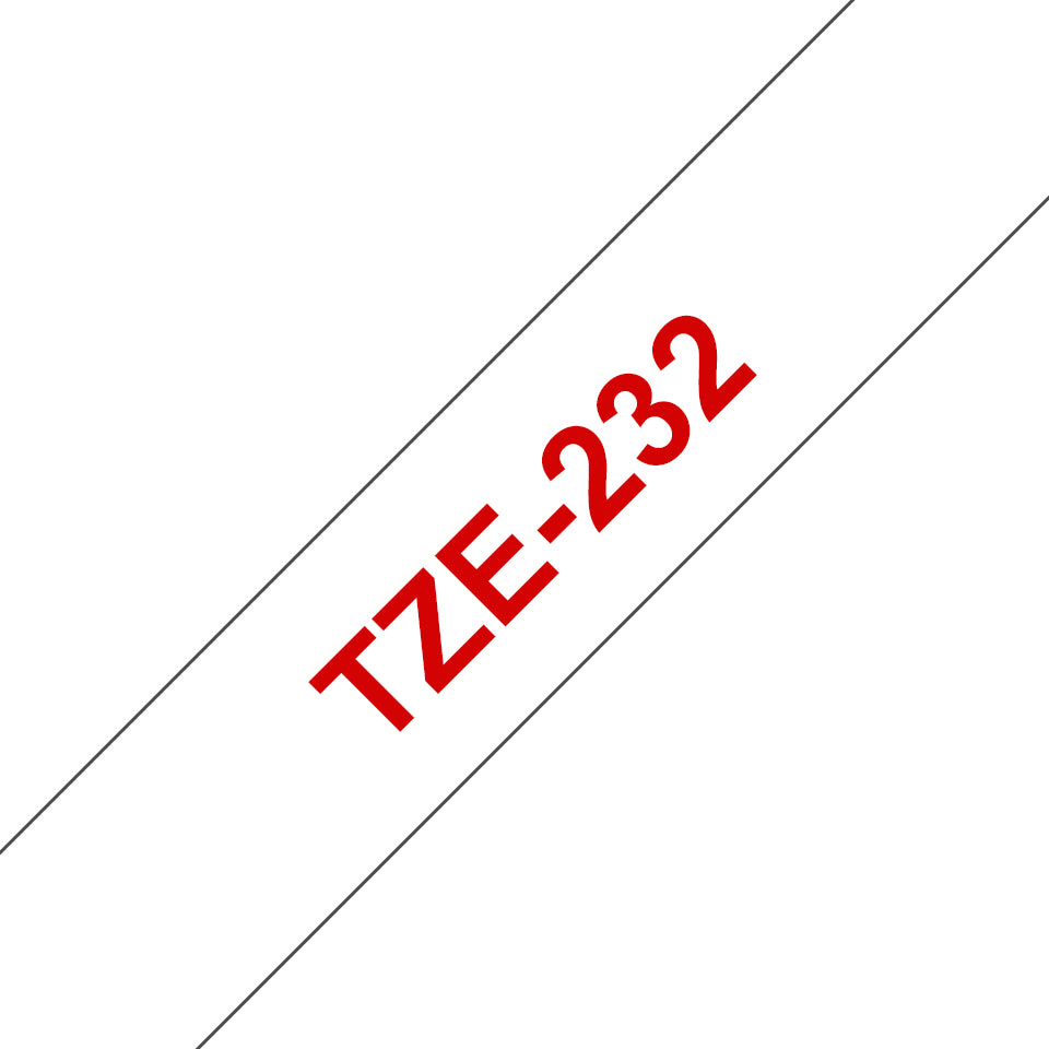Brother TZE-232 etiketbånd Rød på hvid