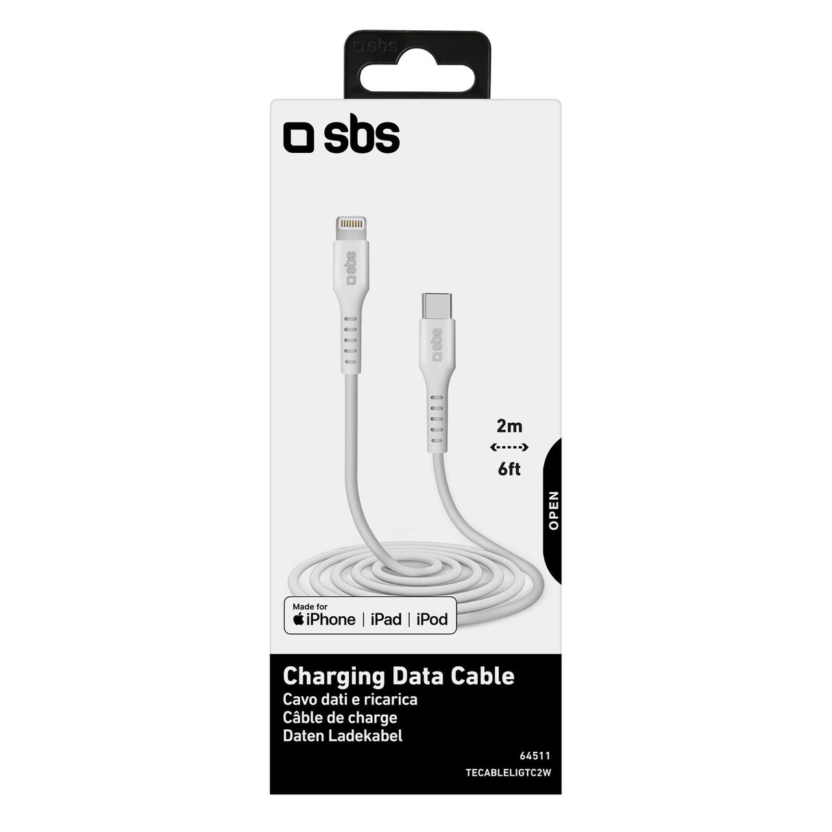 SBS TECABLELIGTC2W Lightning kabel 2 m Hvid