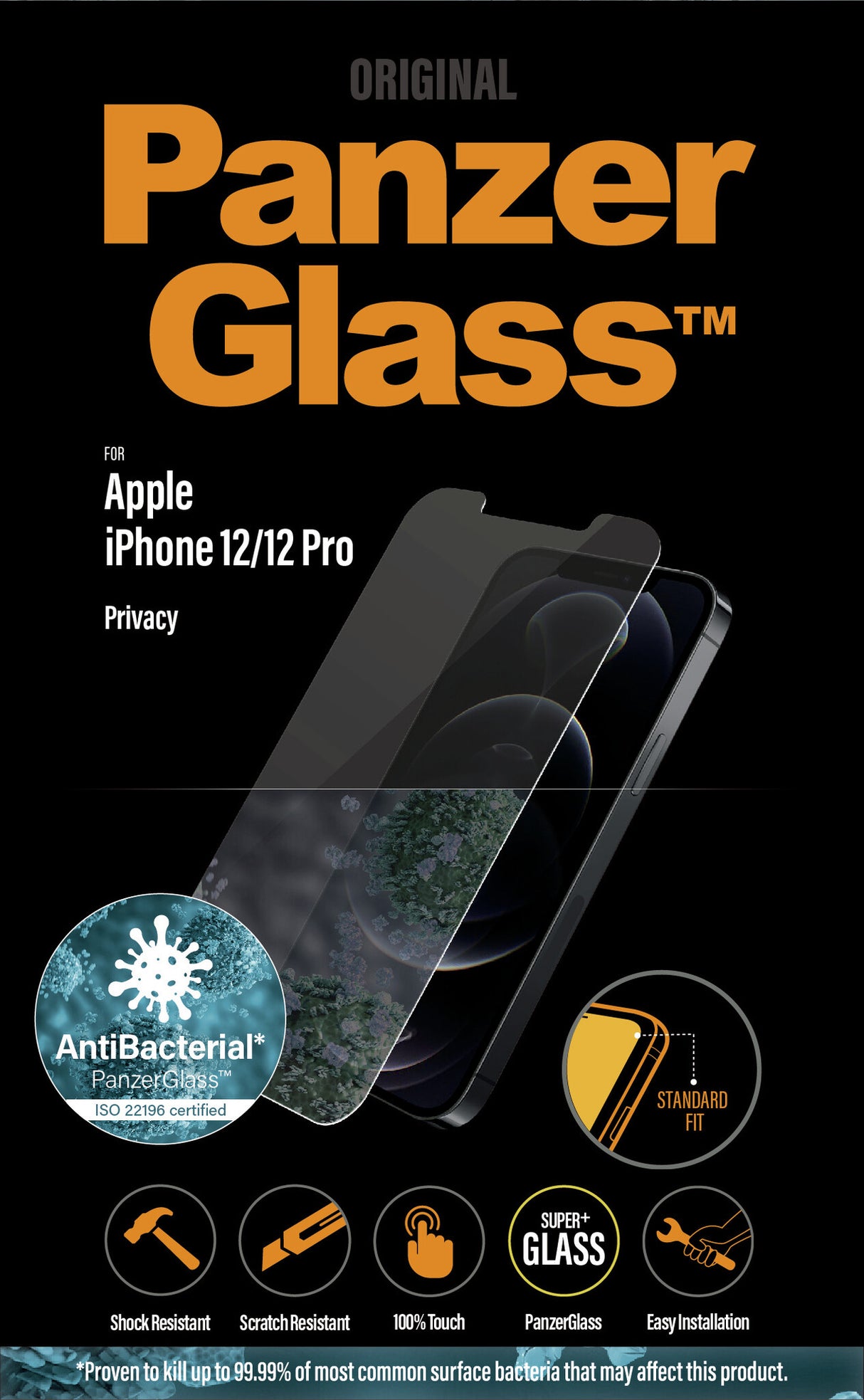 PanzerGlass ® Privacy Skærmbeskyttelse iPhone 12 | 12 Pro | Standard Fit