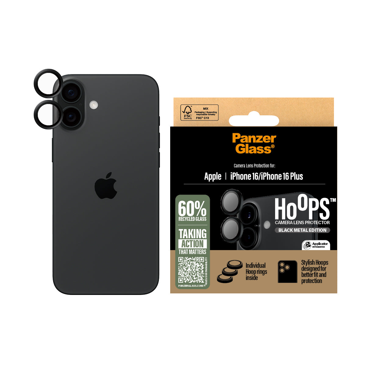 PanzerGlass Hoops Black Lens Protector iPhone 16/16 Plus