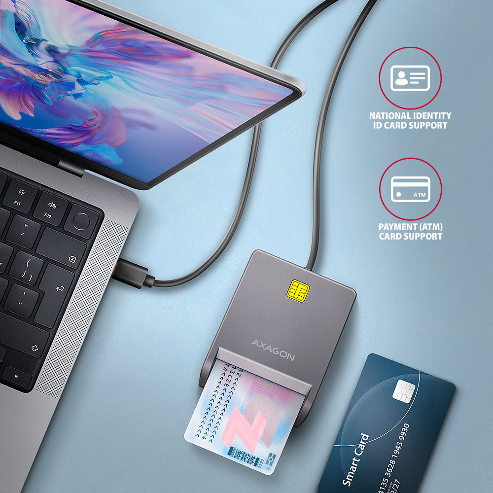 Axagon CRE-SM3TC smartcard læser Indendørs USB USB Type-C Grå