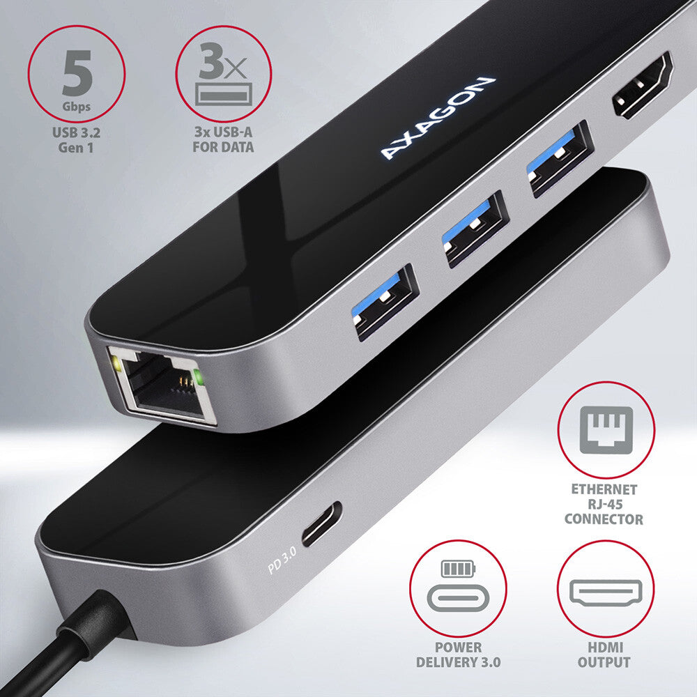 Axagon HMC-6GL dockingstation Ledningsført USB 3.2 Gen 1 (3.1 Gen 1) Type-C Sort, Grå