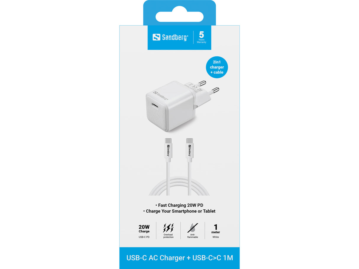 Sandberg USB-C AC Charger +USB-C>C 1M