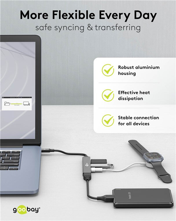 Goobay 74457 interface hub USB 3.2 Gen 1 (3.1 Gen 1) Type-C 5000 Mbit/s Lys grå