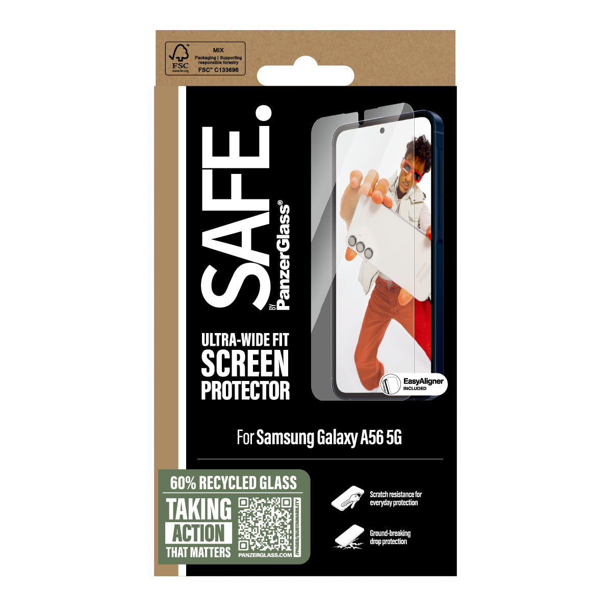 PanzerGlass SAFE. by ® Skærmbeskyttelse Samsung Galaxy new A55 5G | Ultra-Wide Fit w. Aligner