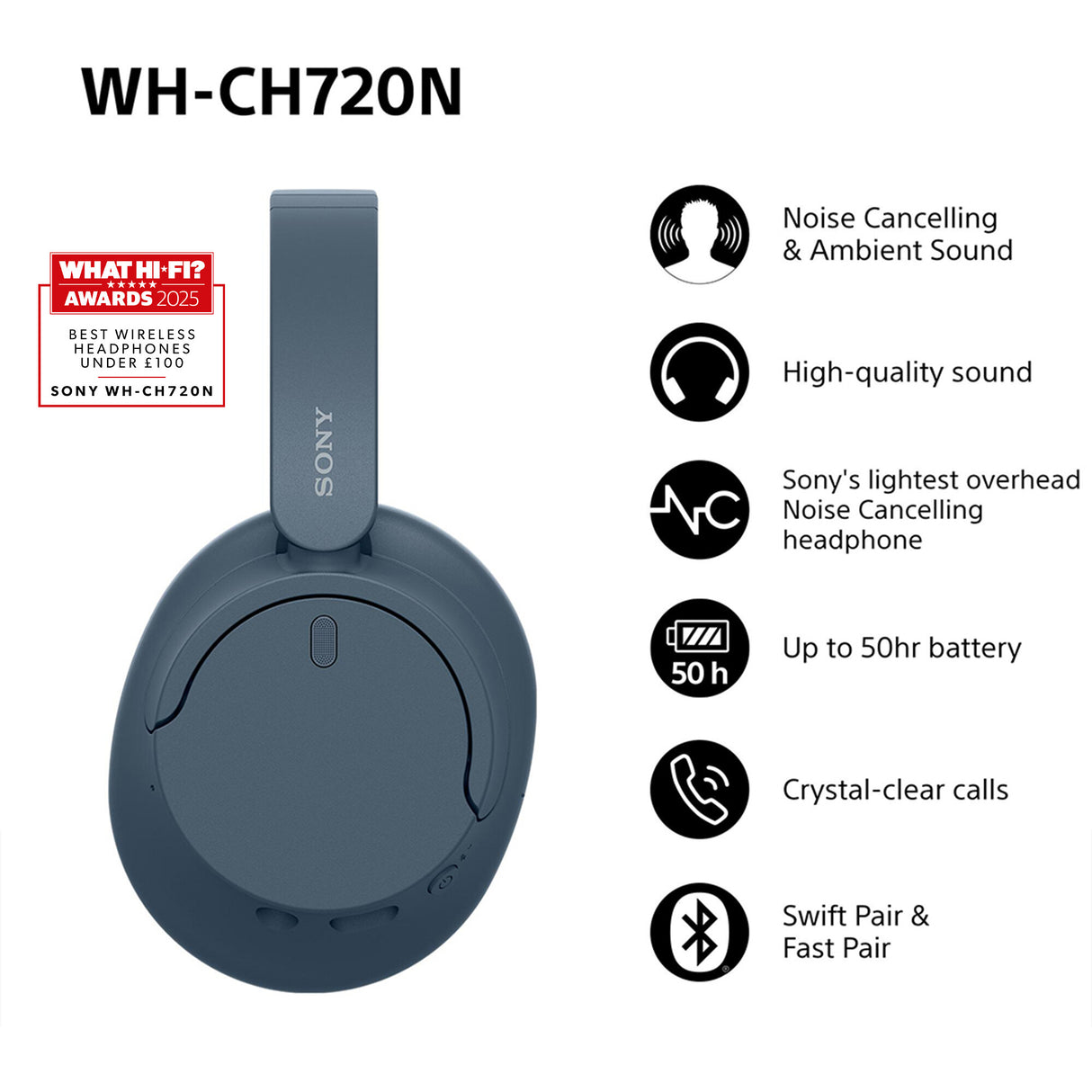 Sony WH-CH720N Headset Kabel & trådløs Opkald/musik USB Type-C Bluetooth Blå