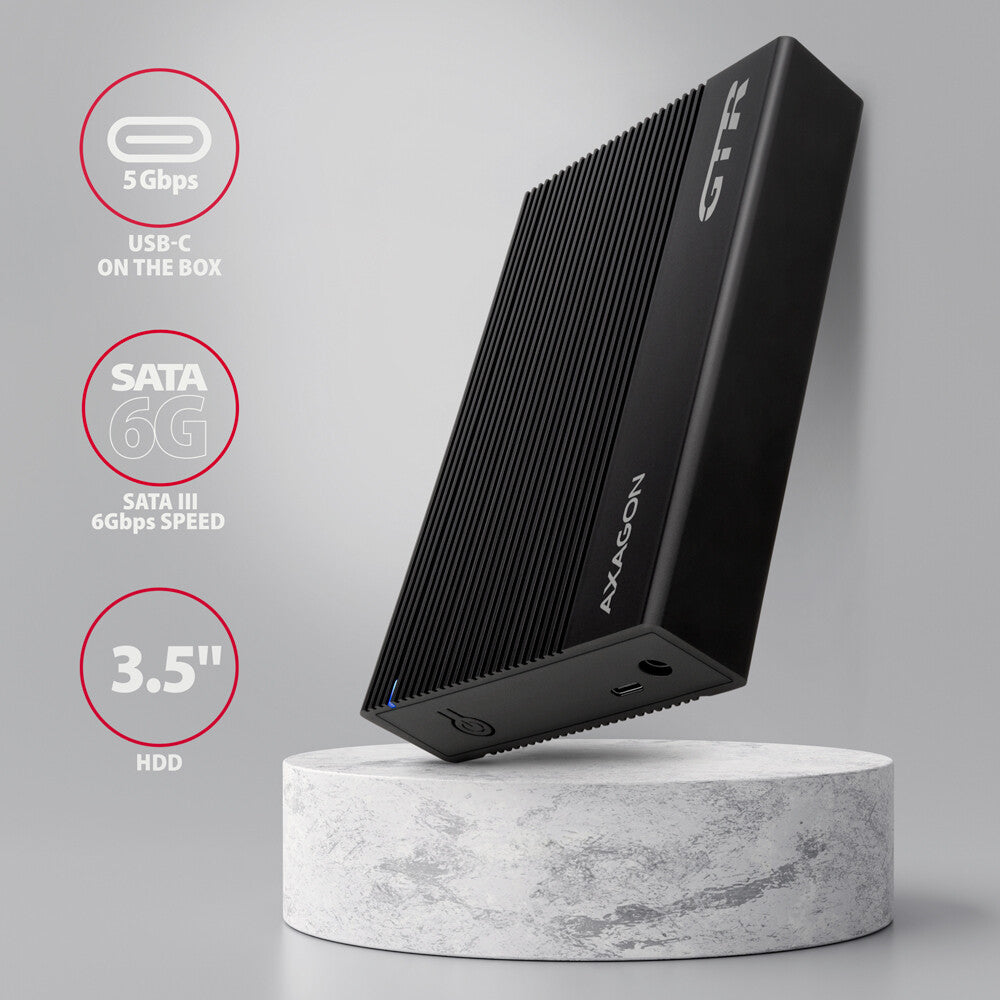 Axagon EE35-GTR USB-C 5Gbps - SATA 6G, 3.5 RIBBED box BLACK - USB Typ C HDD kabinet Sort 3.5"