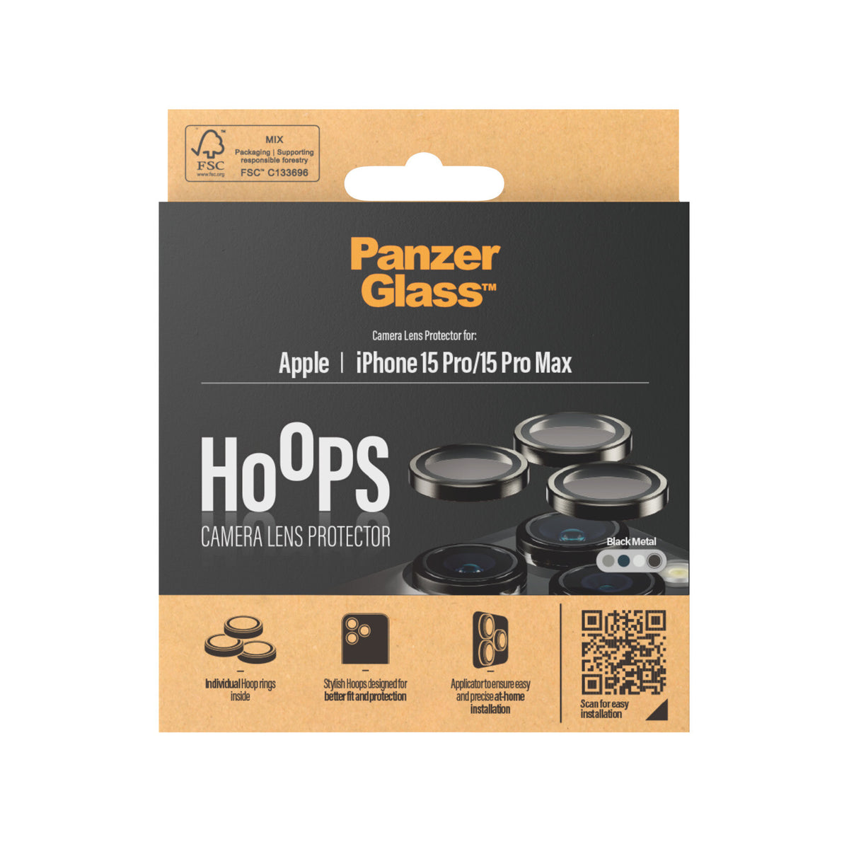 PanzerGlass ® Hoops® Metal Kameralinsebeskytter Sort iPhone 15 Pro | 15 Pro Max