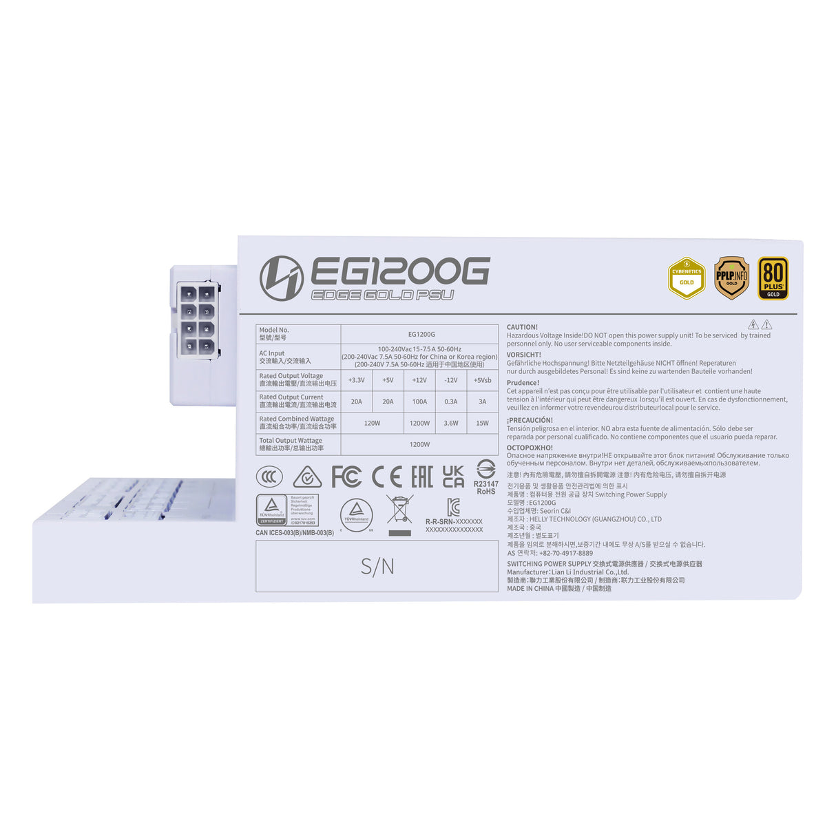 Lian Li EG1200G enhed til strømforsyning 1200 W 24-pin ATX SFX Hvid