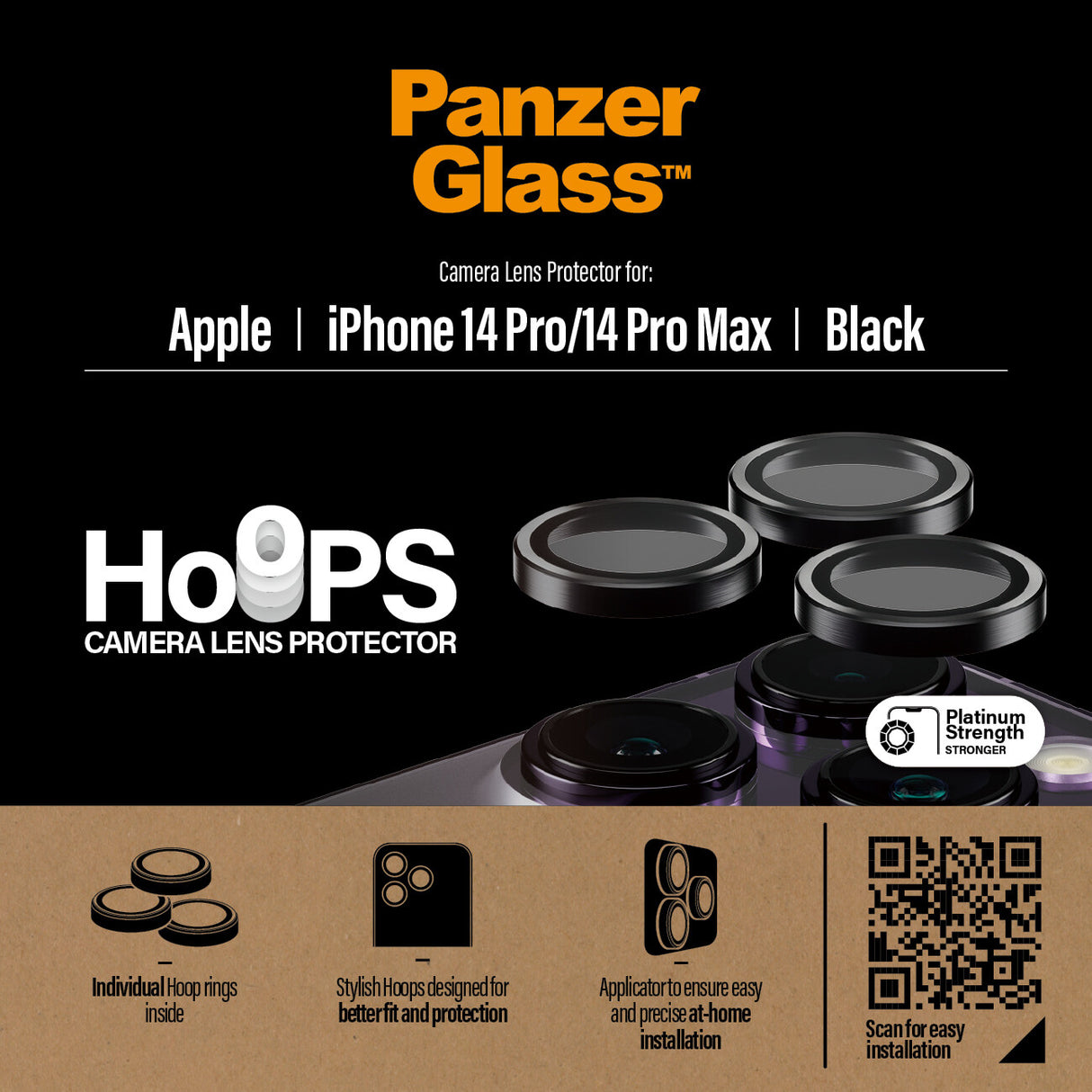 PanzerGlass ® Hoops® Kameralinsebeskytter Sort iPhone 14 Pro | 14 Pro Max