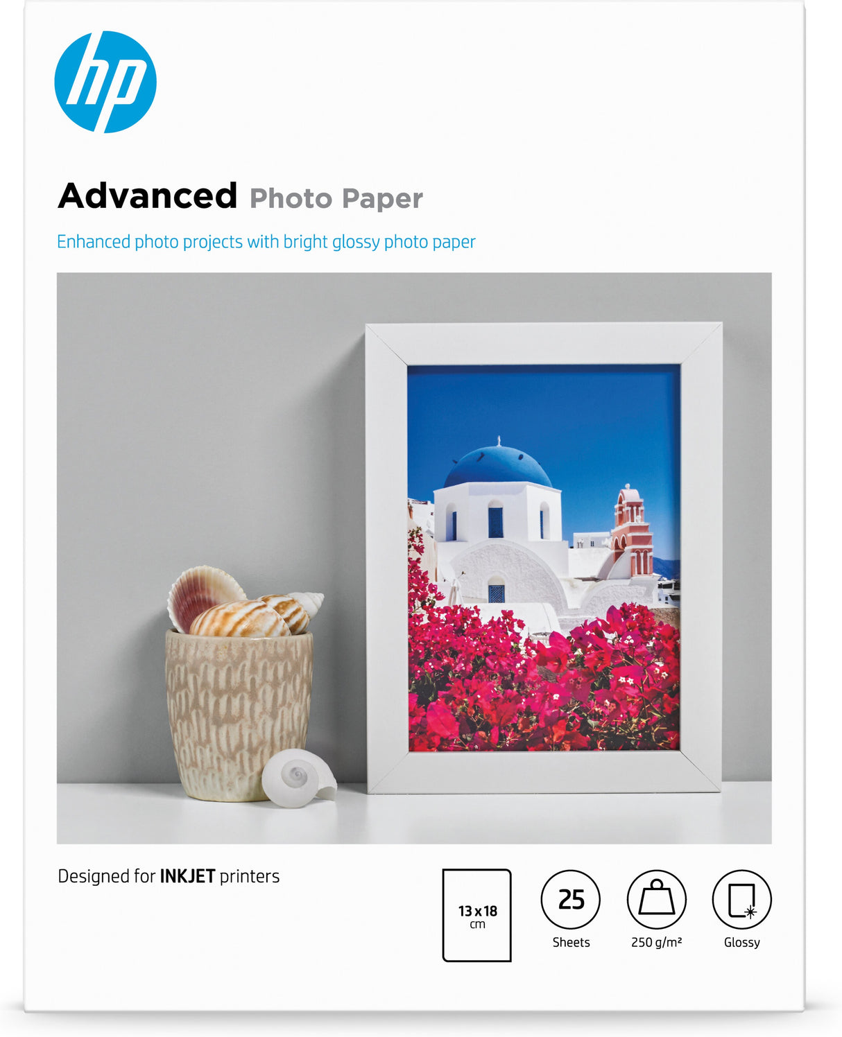 HP Advanced-fotopapir, blankt, 250 g/m2, 13 x 18 cm (127 x 178 mm), 25 ark