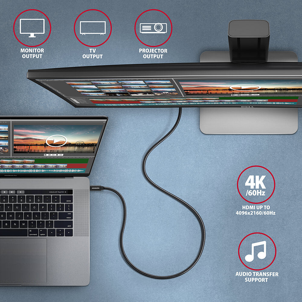 Axagon BUCM32-CM20AB USB-kabel USB 3.2 Gen 2x2 2 m USB C 20 Gbit/sek. 100 W Sort