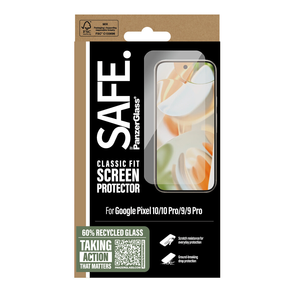 PanzerGlass SAFE. by ® Skærmbeskyttelse Google Pixel 10 | 10 Pro | 9 | 9 Pro | Classic Fit