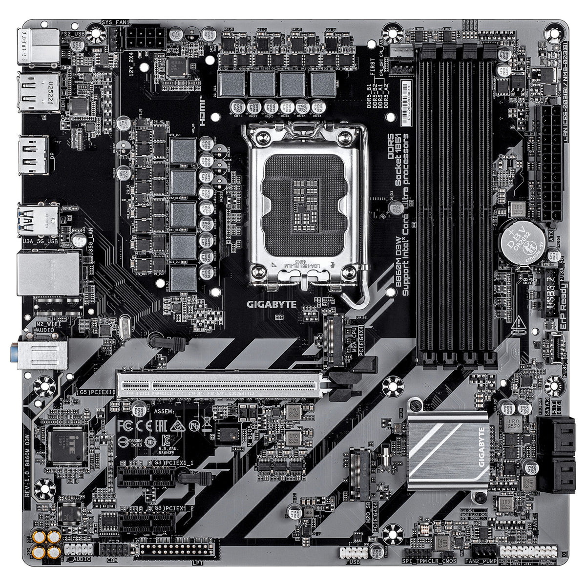 GIGABYTE B860M D3W Motherboard - Intel Core Ultra Series CPUs, 4+1+2 Phases VRM, up to 9066MHz DDR5, 2xPCIe 4.0 M.2, 1GbE LAN, USB 3.2 Gen 1