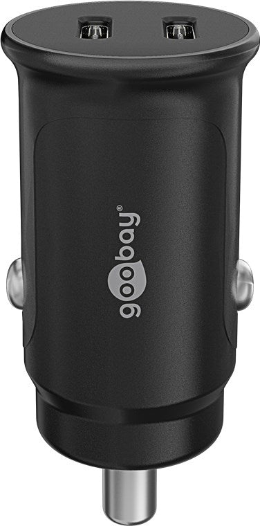 Dual-USB-C PD Auto Fast Charger (Power Delivery), black - 30W (12/24V) suitable for devices with USB-C