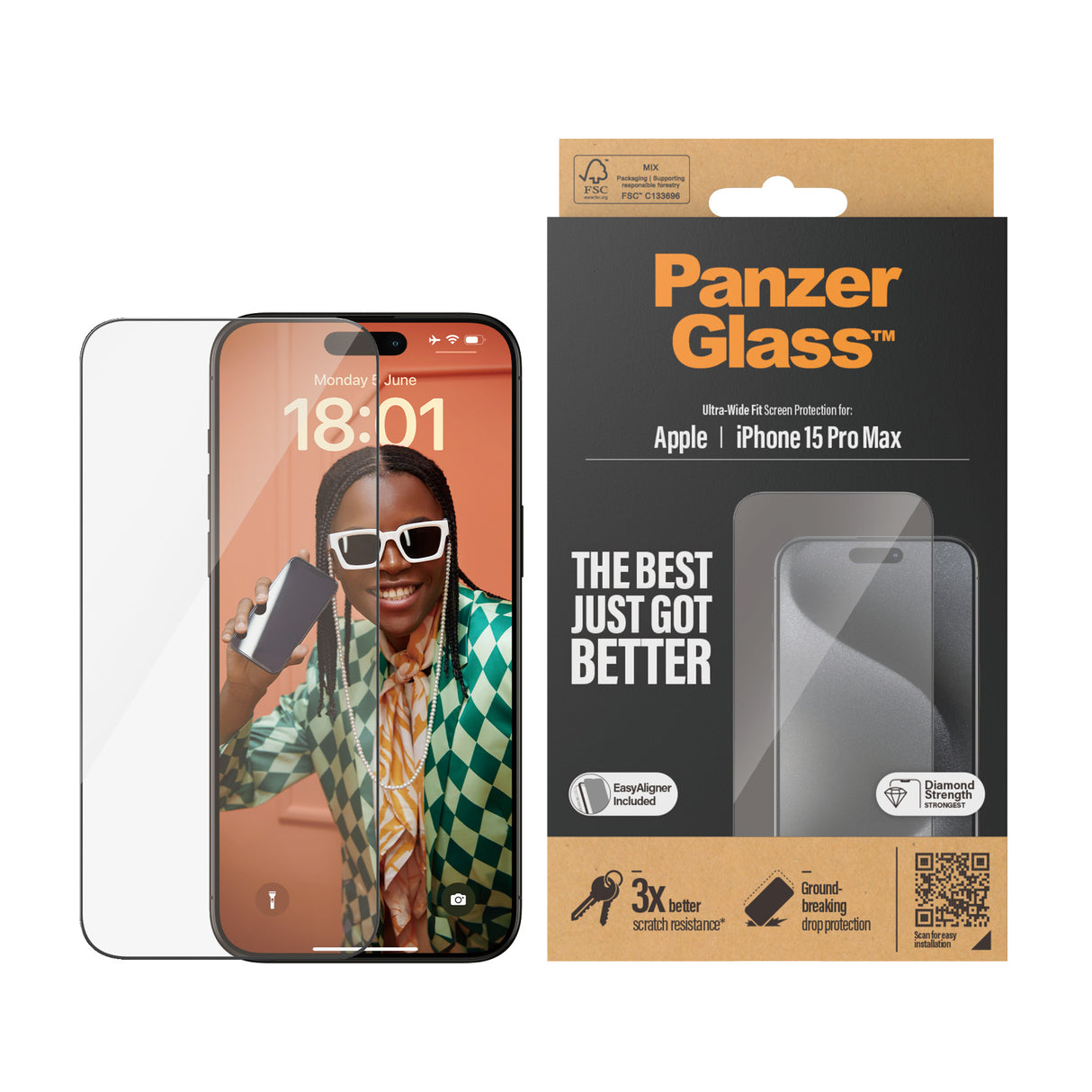PanzerGlass ® Skærmbeskyttelse iPhone 15 Pro Max | Ultra-Wide Fit m. EasyAligner