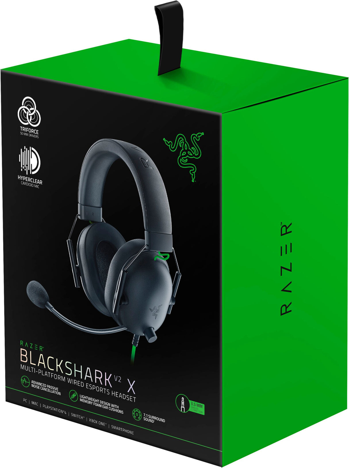 Razer Blackshark V2 X Headset Ledningsført Spil Sort, Grøn