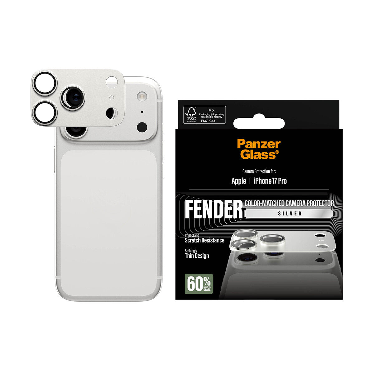 PanzerGlass ® Fender Kamerabeskytter Sølv iPhone 17 Pro