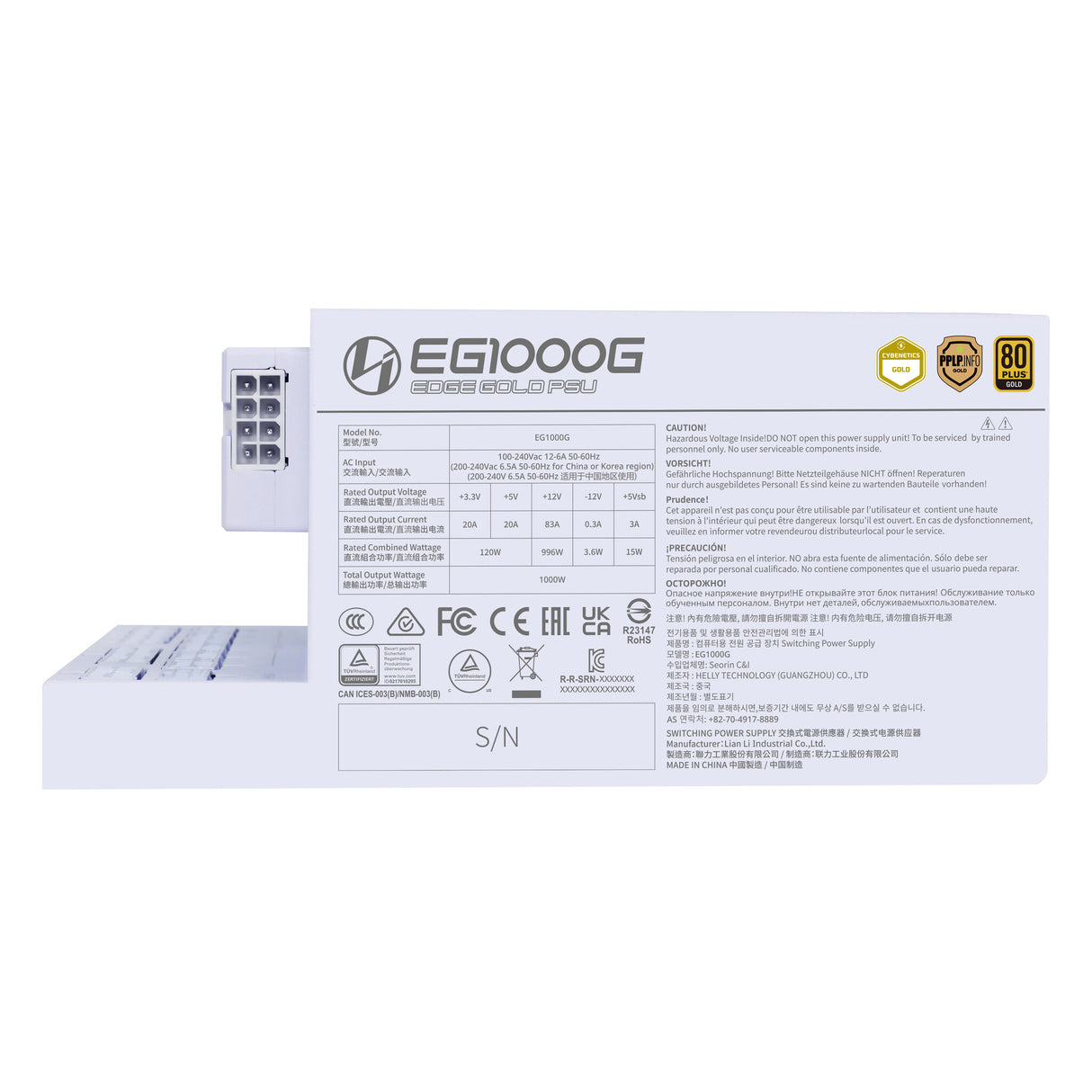 Lian Li EG1000G enhed til strømforsyning 1000 W 20+4 pin ATX ATX Hvid