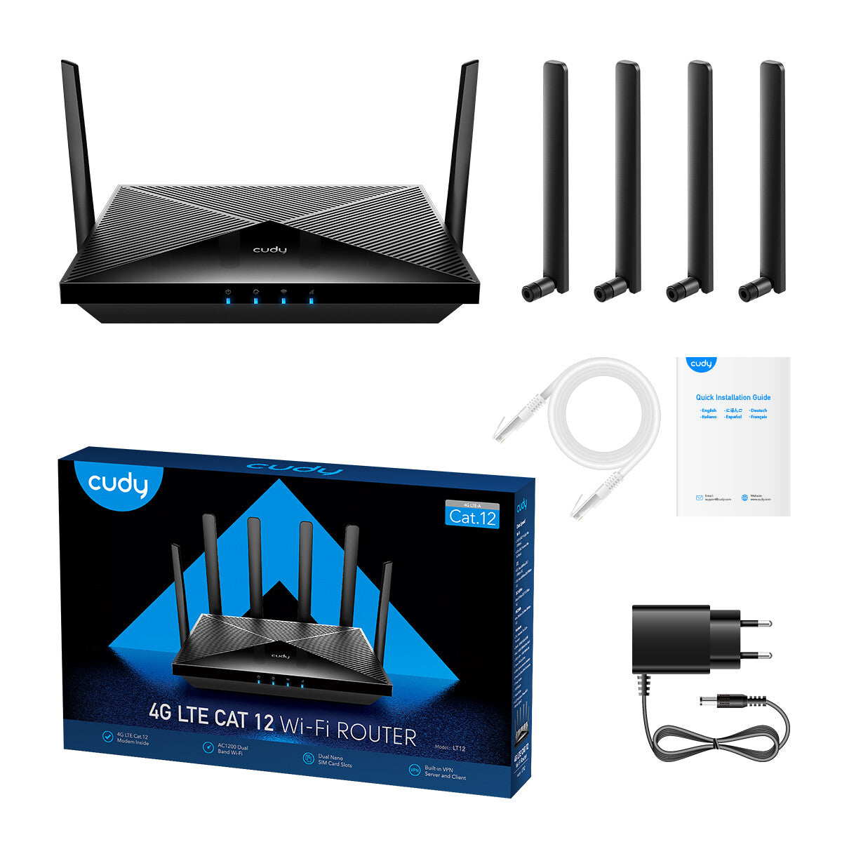 Cudy LT12 trådløs router Gigabit Ethernet Dual-band (2,4 GHz / 5 GHz) 4G Sort
