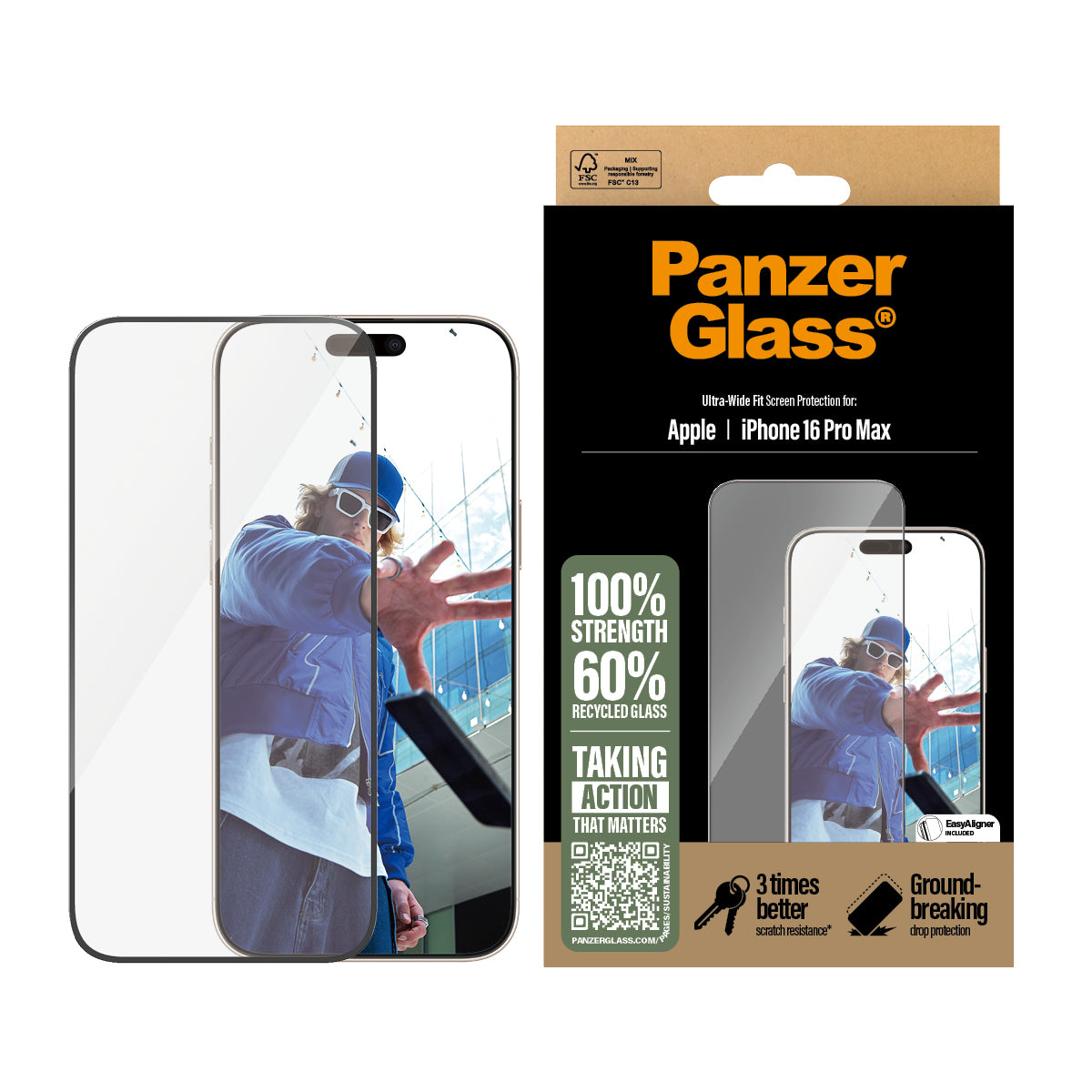 PanzerGlass Screen Protector Apple iPhone 16 Pro Max 6.9 | Ultra-Wide Fit
