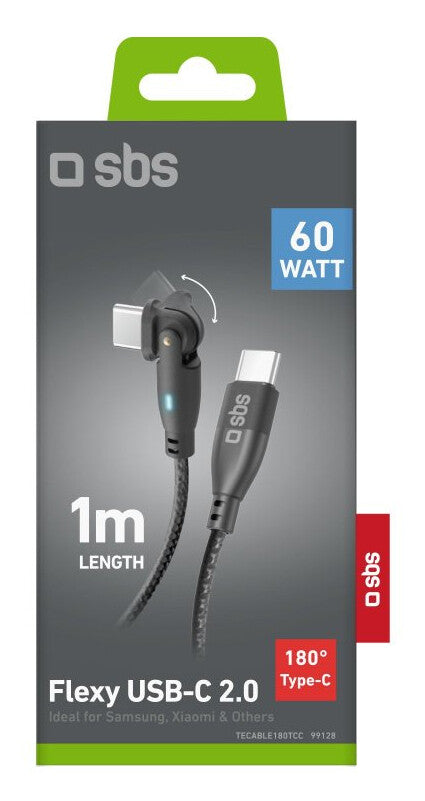 SBS Flexi USB-kabel USB 2.0 1 m USB C 60 W Sort