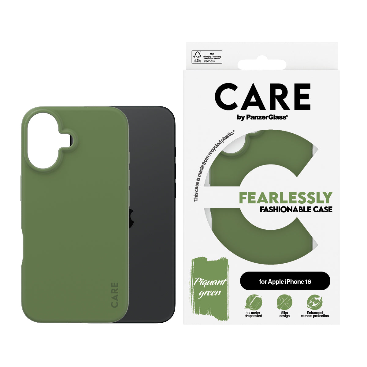 PanzerGlass CARE by ® Fashionable Case Grøn iPhone 16