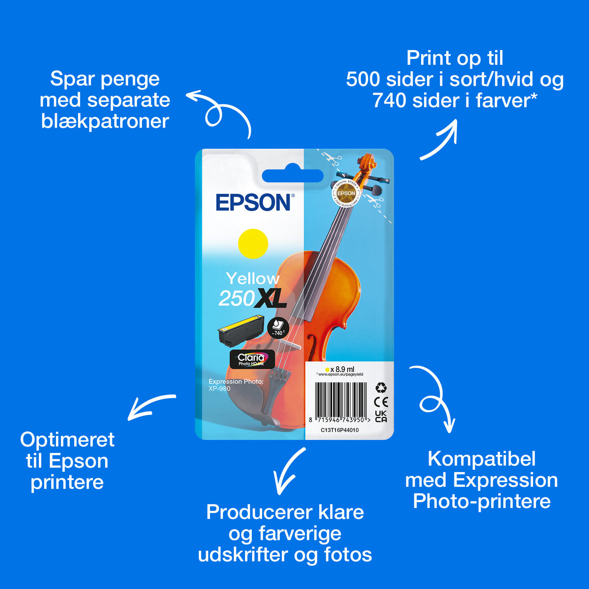 Epson Enkeltpakke, gul 250XL Violin Claria Photo HD-blæk