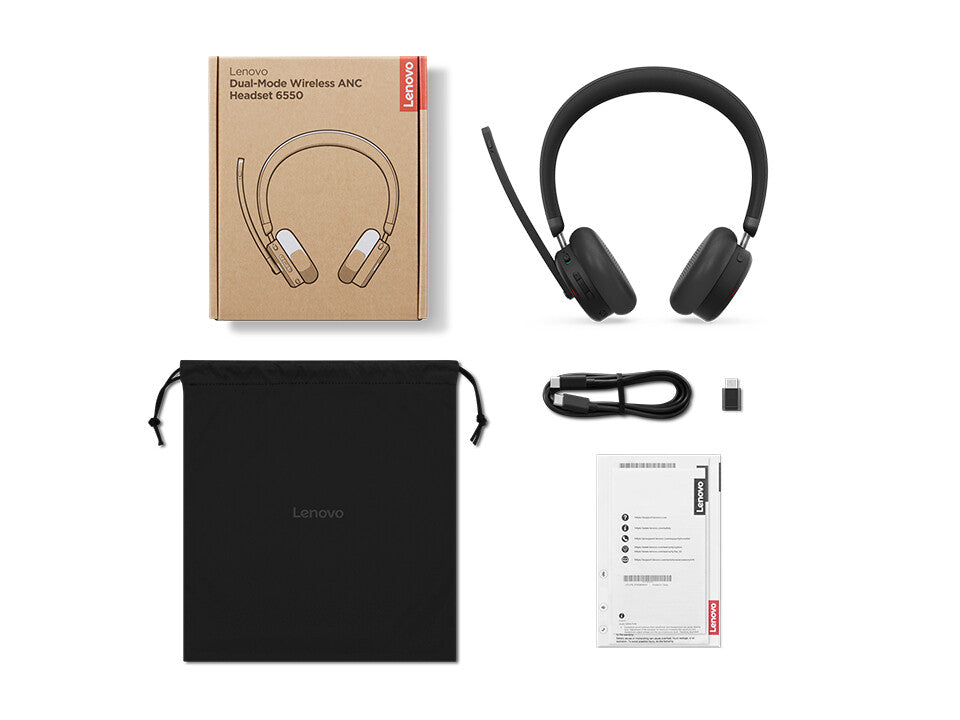 Lenovo 6550 Headset Trådløs Kontor/Callcenter USB Type-C Bluetooth Sort
