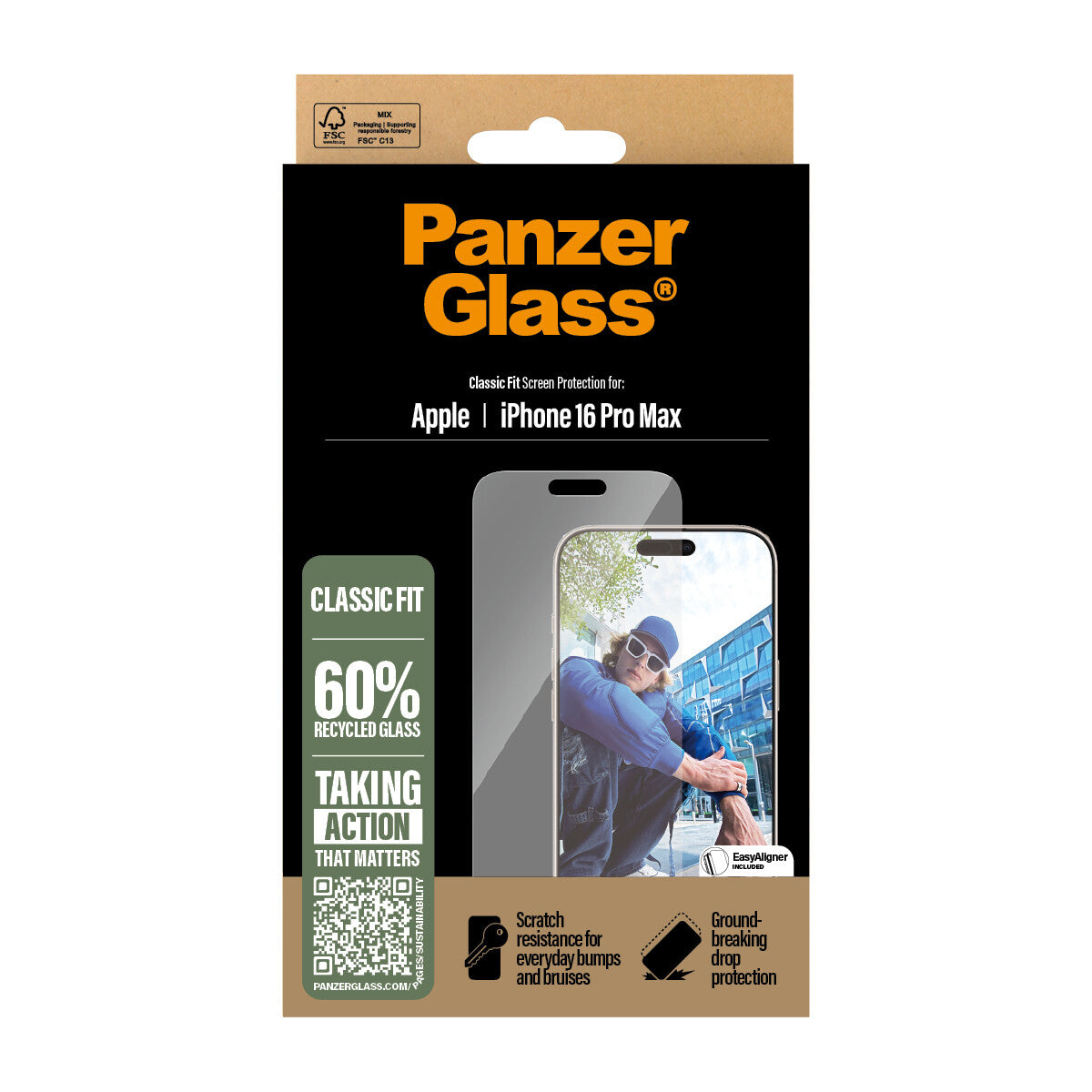 PanzerGlass ® Skærmbeskyttelse iPhone 16 Pro Max | Classic Fit