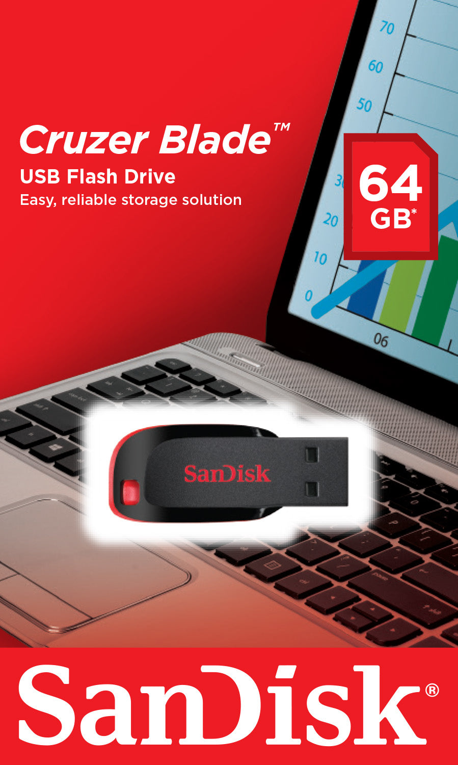 SanDisk Cruzer Blade 64GB USB 2.0 USB stick Sort Rød