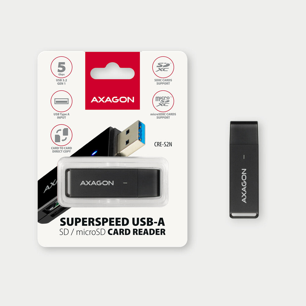 Axagon CRE-S2N kortlæser USB 3.2 Gen 1 (3.1 Gen 1) Type-A Sort