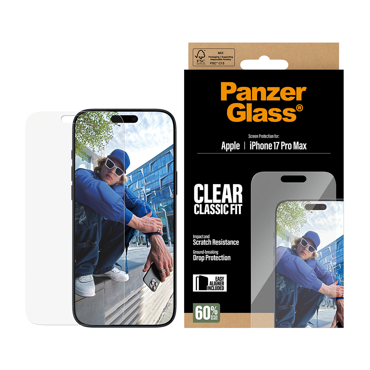 PanzerGlass ® Skærmbeskyttelse iPhone 17 Pro Max | Classic Fit m. EasyAligner