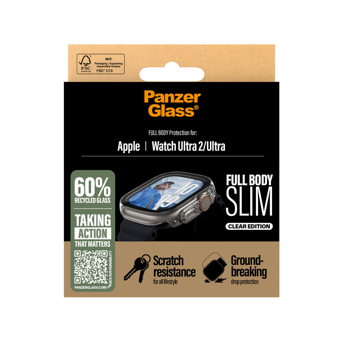 PanzerGlass Apple Watch Ultra 3/Ultra 2/Ultra 49mm - Screen Protector - Snappie Full Body Slim Transparent