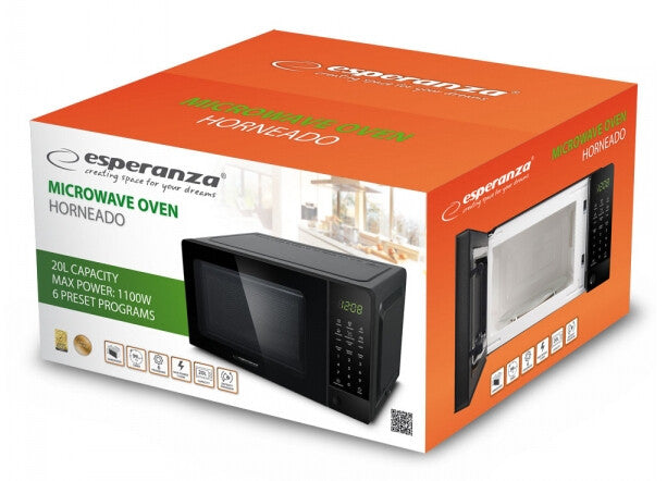 Esperanza EKO009 mikrobølgeovn Sort Solo mikroovn Bordplade 20 L 700 W